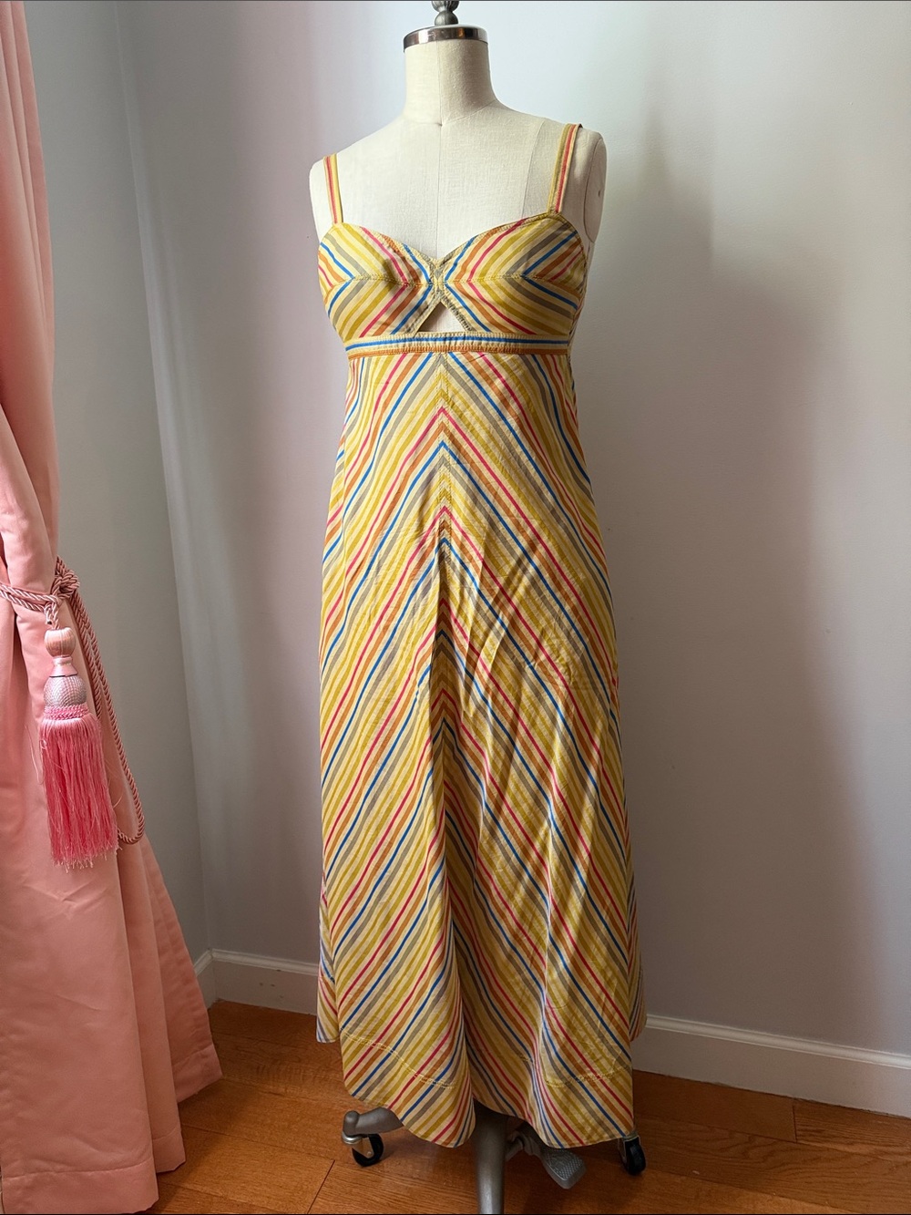 Tory Burch Yellow Pink Multi-Stripe Maxi Dress